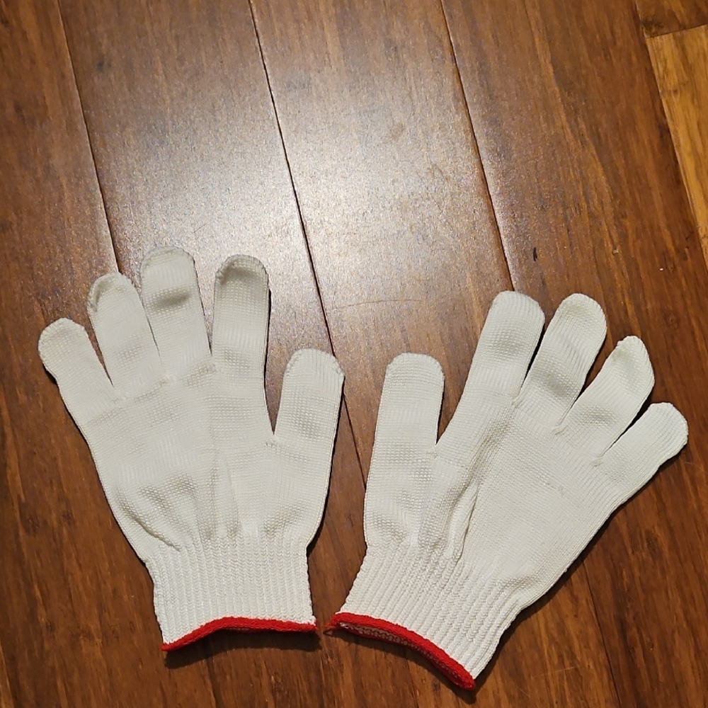 White Knit Gloves with Red Trim